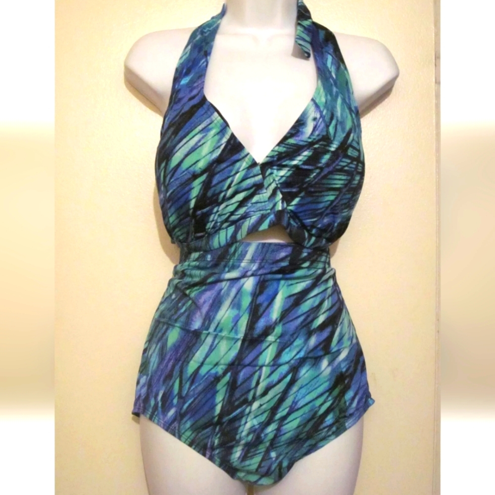 Blue and Green Halter Swimsuit Size 22